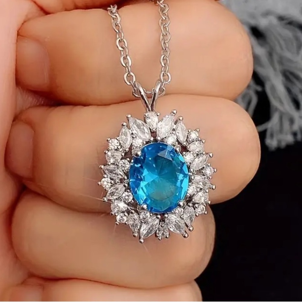 Diamond & Blue Topaz Silver Toned Necklace - Picture 3 of 4